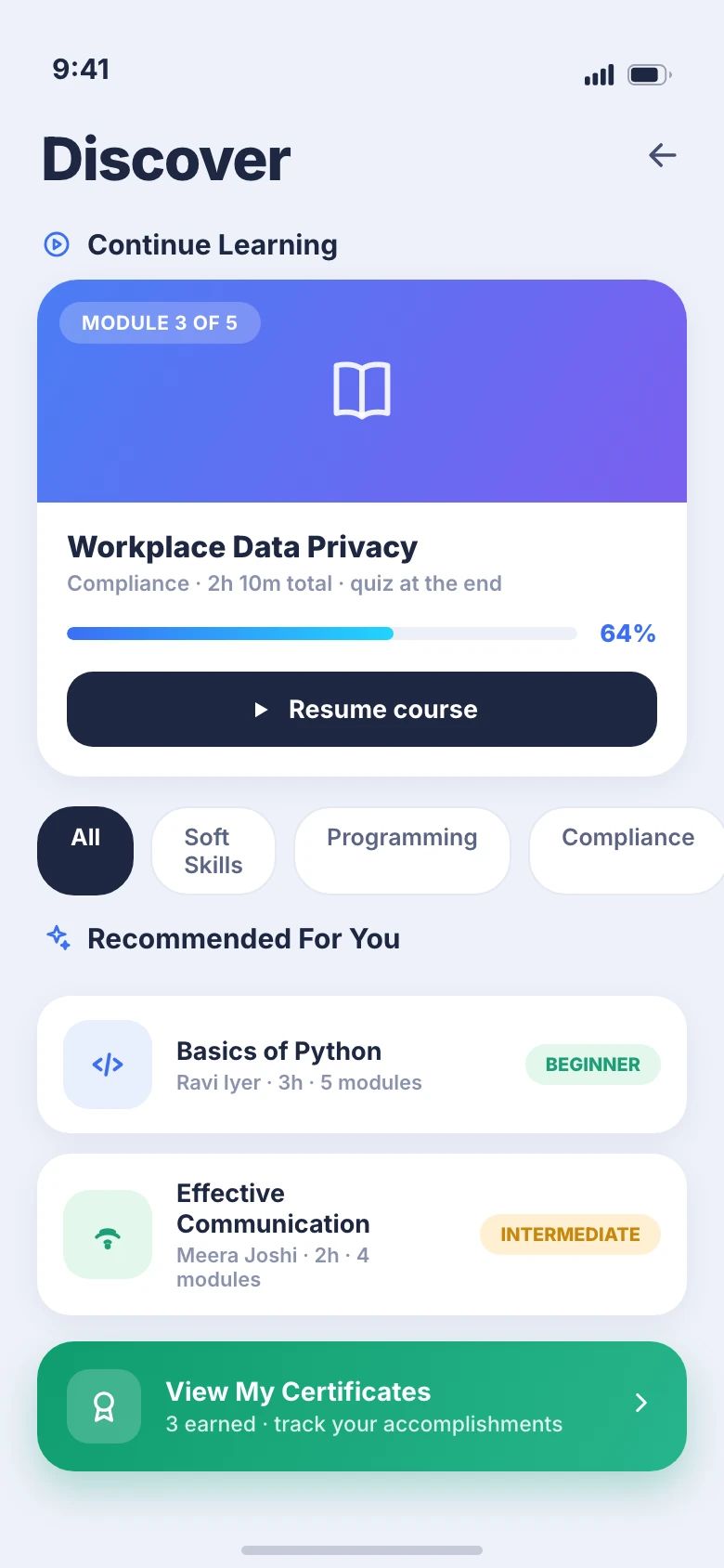 Learning screen