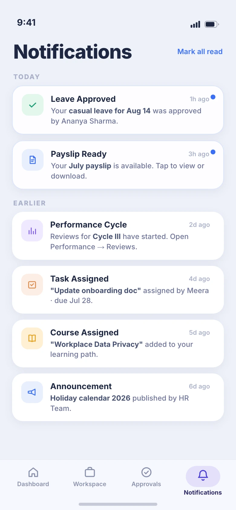 Notifications screen