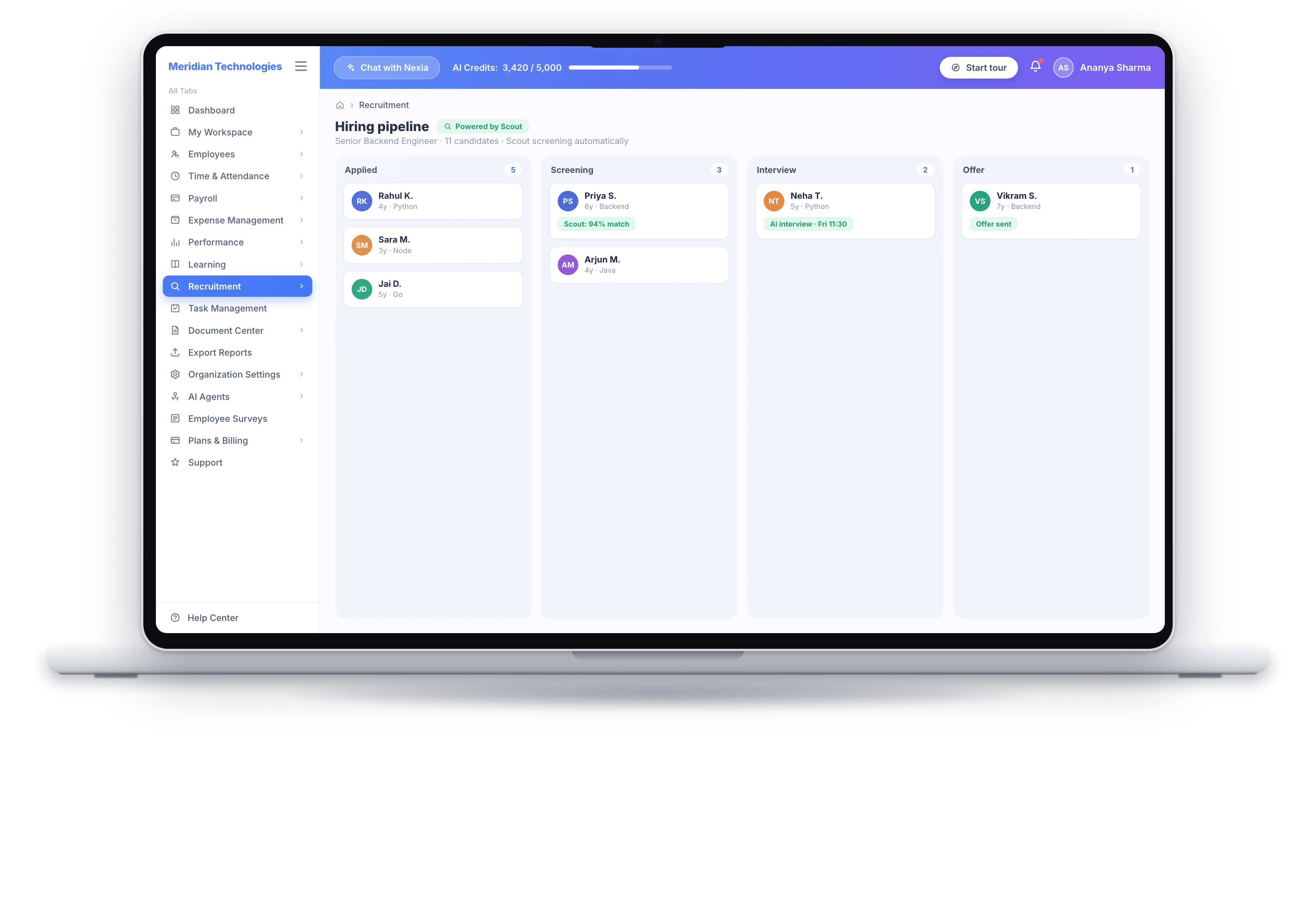 EnrollVerse recruitment pipeline in a laptop